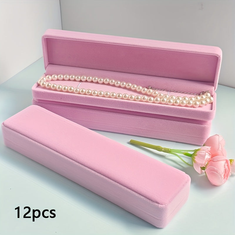 12pcs Premium Velvet Rectangular Necklace Box, Durable Jewelry Storage Case, Gift Packaging Box for Necklaces, Bracelets, Watch Straps, Pendants, Hairpins, Valentine's Day or Wedding Gift Box, Dustproof Jewelry Organizer