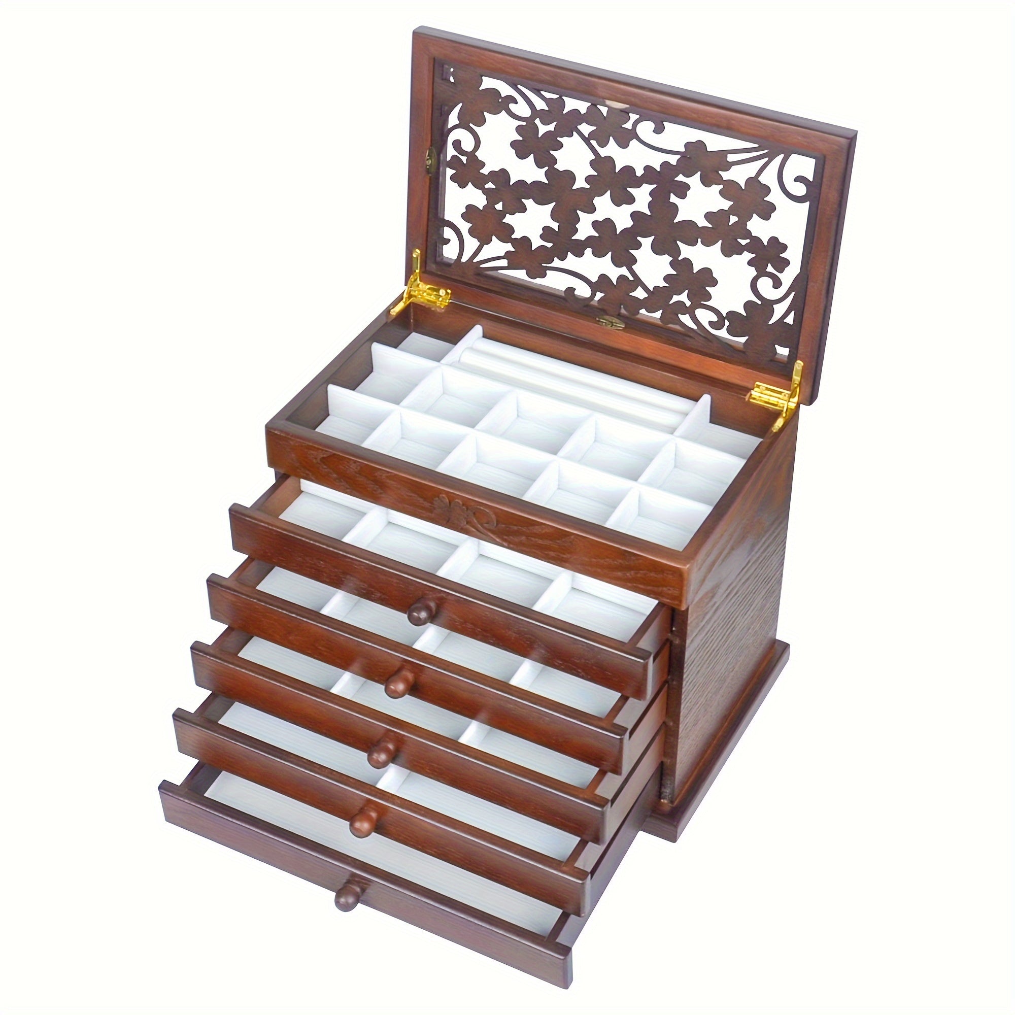 Leaf Pattern Wooden Jewelry Box For Women, Real Wood Jewelry Organizer For Rings, Necklaces, Bracelets, Ideal For Mother'S Day Gifts