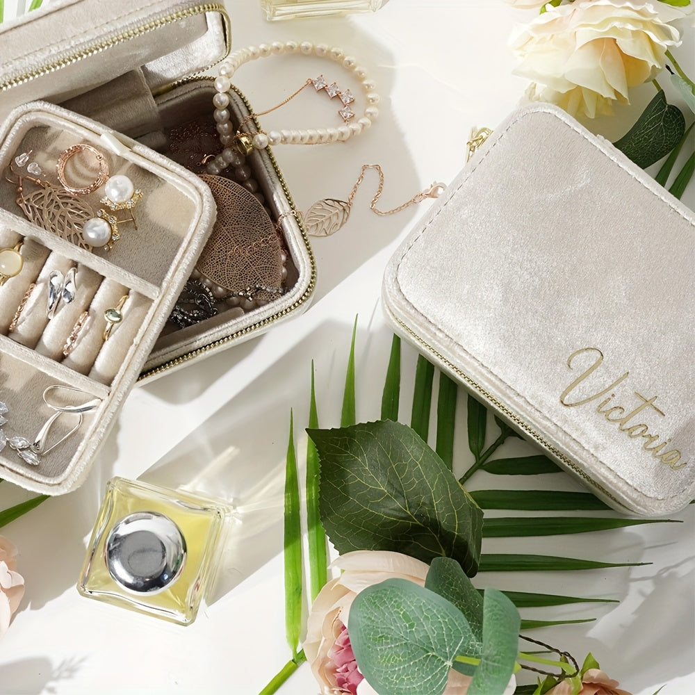 Personalized Velvet Jewelry Organizer Display Travel Custom Portable Jewellery Storage Case Ring Boxes with Logo gift, Jewelry Boxes