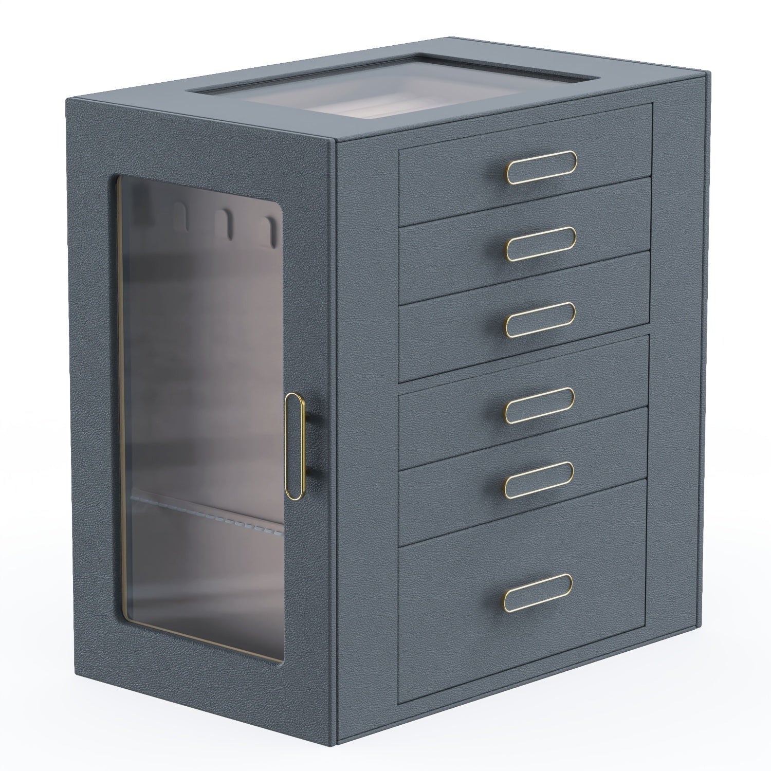 Women'S Jewelry Box - 6-Tier Large Capacity Jewelry Storage Box - Top Transparent Viewing Display Case with 5 Drawers and 2 Side Glass Doors - for Showcasing Jewelry and Organizing - Synthetic Faux Leather Jewelry Storage Box, Jewelry Chests