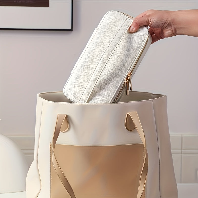 Elegant Black Faux Leather Jewelry Organizer with Zipper Closure - Large, Multi-Compartment Design for Necklaces, Earrings, Bracelets, Rings - Perfect Gift for Women, Travel, Home, or Dorm Use - Ideal for Christmas, Valentine'S Day, Mother'S Day,