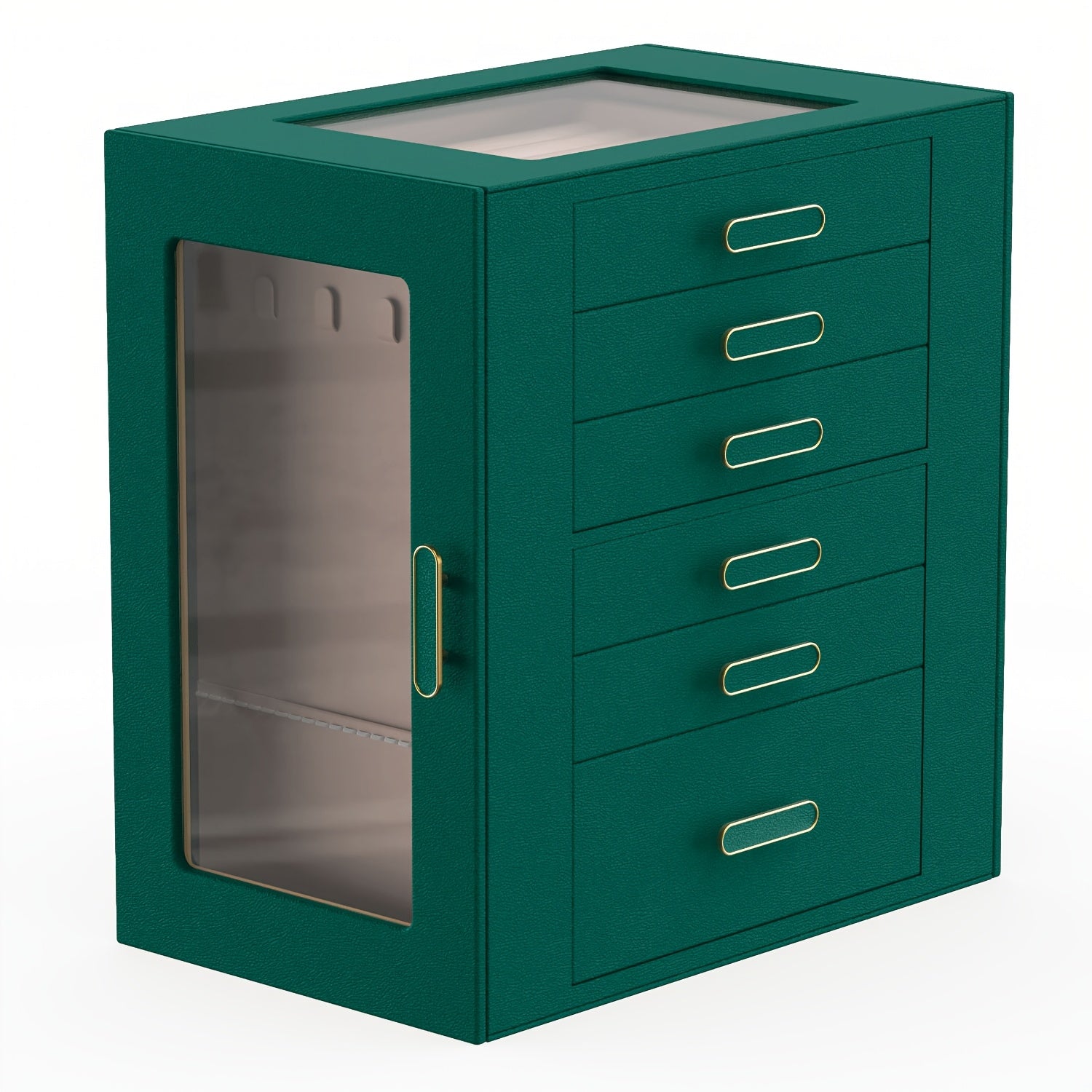 Women'S Jewelry Box - 6-Tier Large Capacity Jewelry Storage Box - Top Transparent Viewing Display Case with 5 Drawers and 2 Side Glass Doors - for Showcasing Jewelry and Organizing - Synthetic Faux Leather Jewelry Storage Box, Jewelry Chests