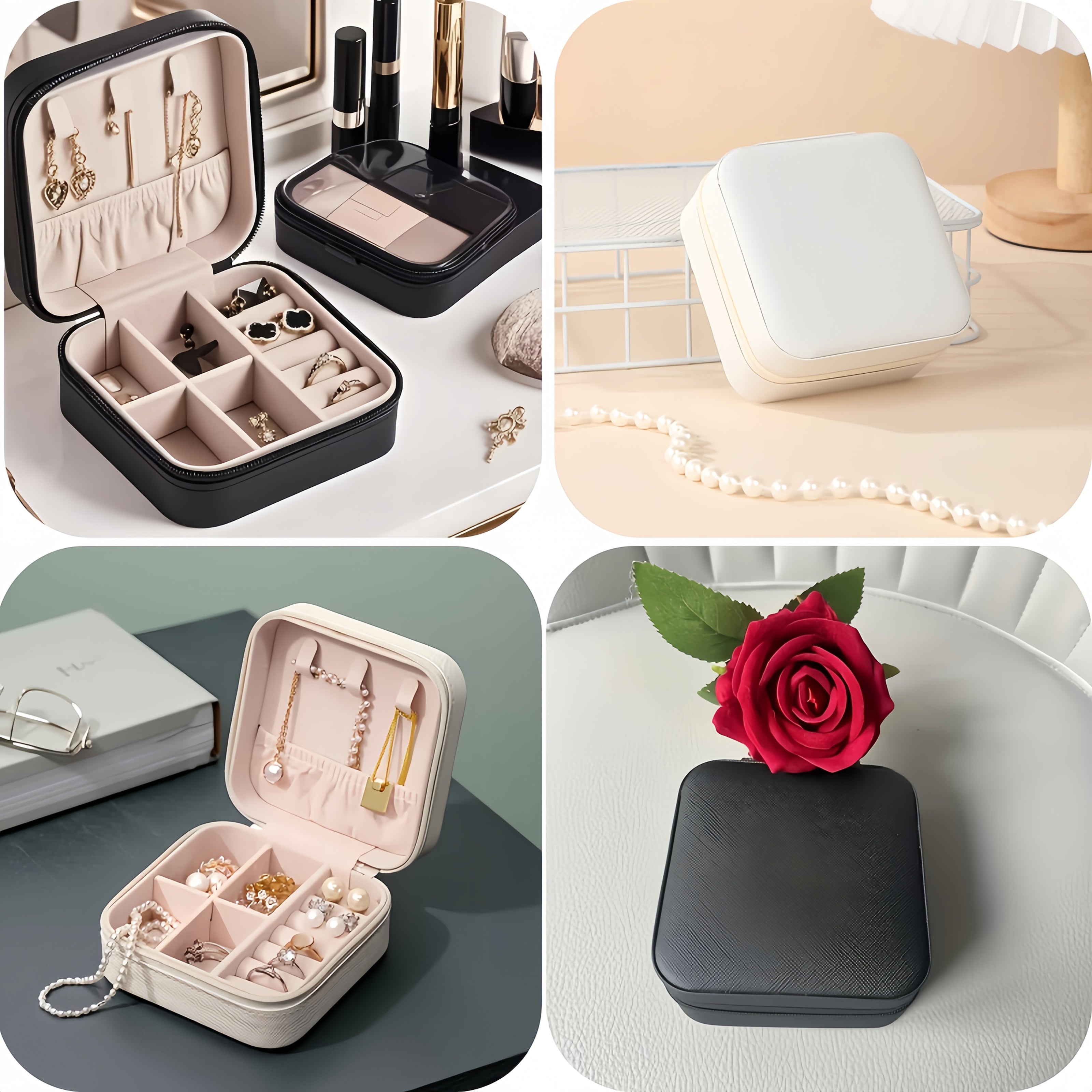 6/12pcs black and white combination Small Jewelry Box, Travel Portable Jewelry Case for Ring, Pendant, Earring, Necklace, Bracelet Organizer Storage Holder Boxes, Gifts Box for and Women -Jewelry Making Display & Packaging Supplies, Jewelry Boxes