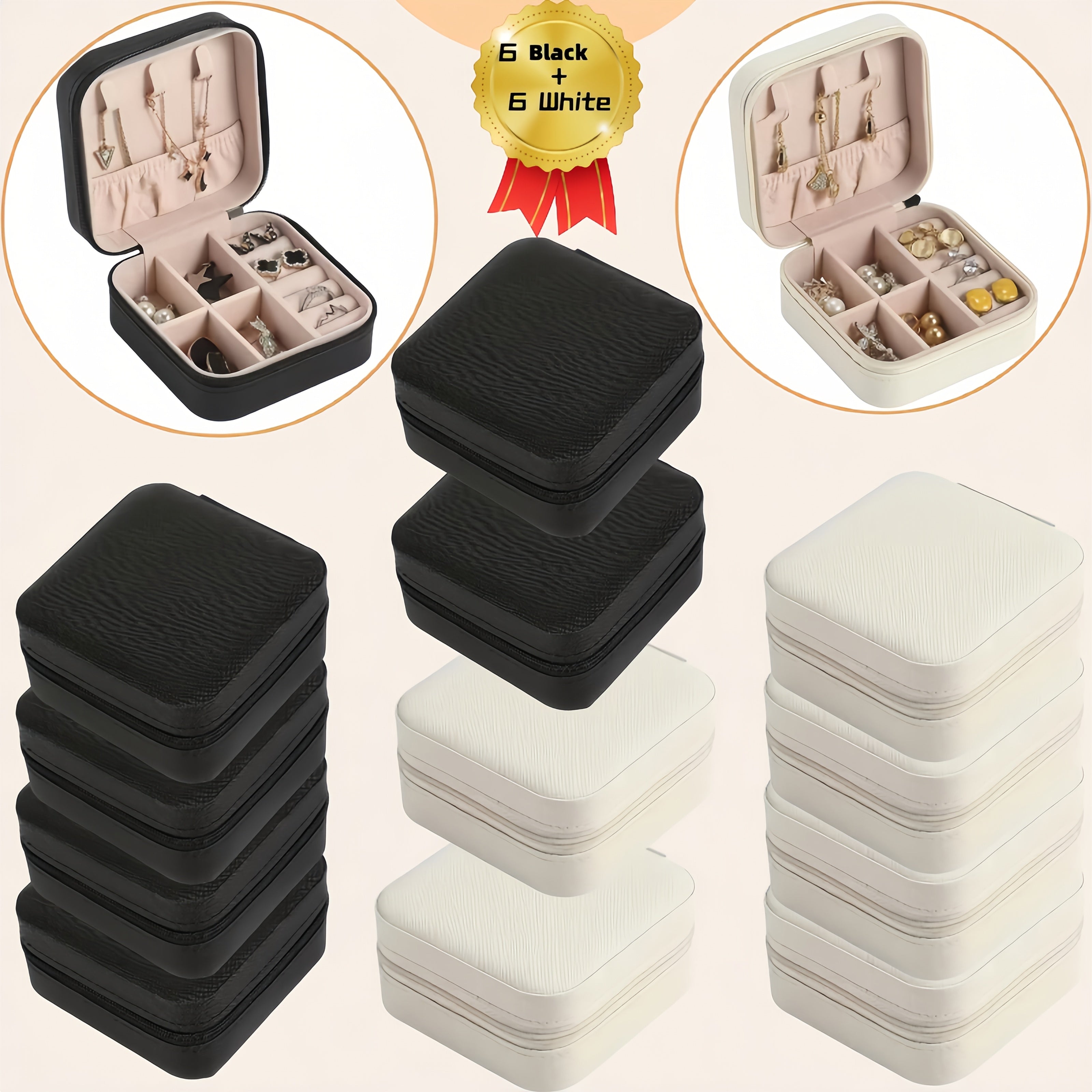 6/12pcs black and white combination Small Jewelry Box, Travel Portable Jewelry Case for Ring, Pendant, Earring, Necklace, Bracelet Organizer Storage Holder Boxes, Gifts Box for and Women -Jewelry Making Display & Packaging Supplies, Jewelry Boxes