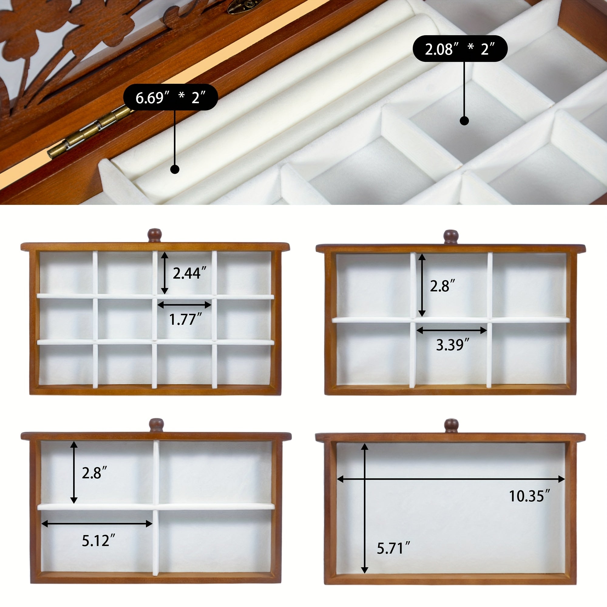 Leaf Pattern Wooden Jewelry Box For Women, Real Wood Jewelry Organizer For Rings, Necklaces, Bracelets, Ideal For Mother'S Day Gifts