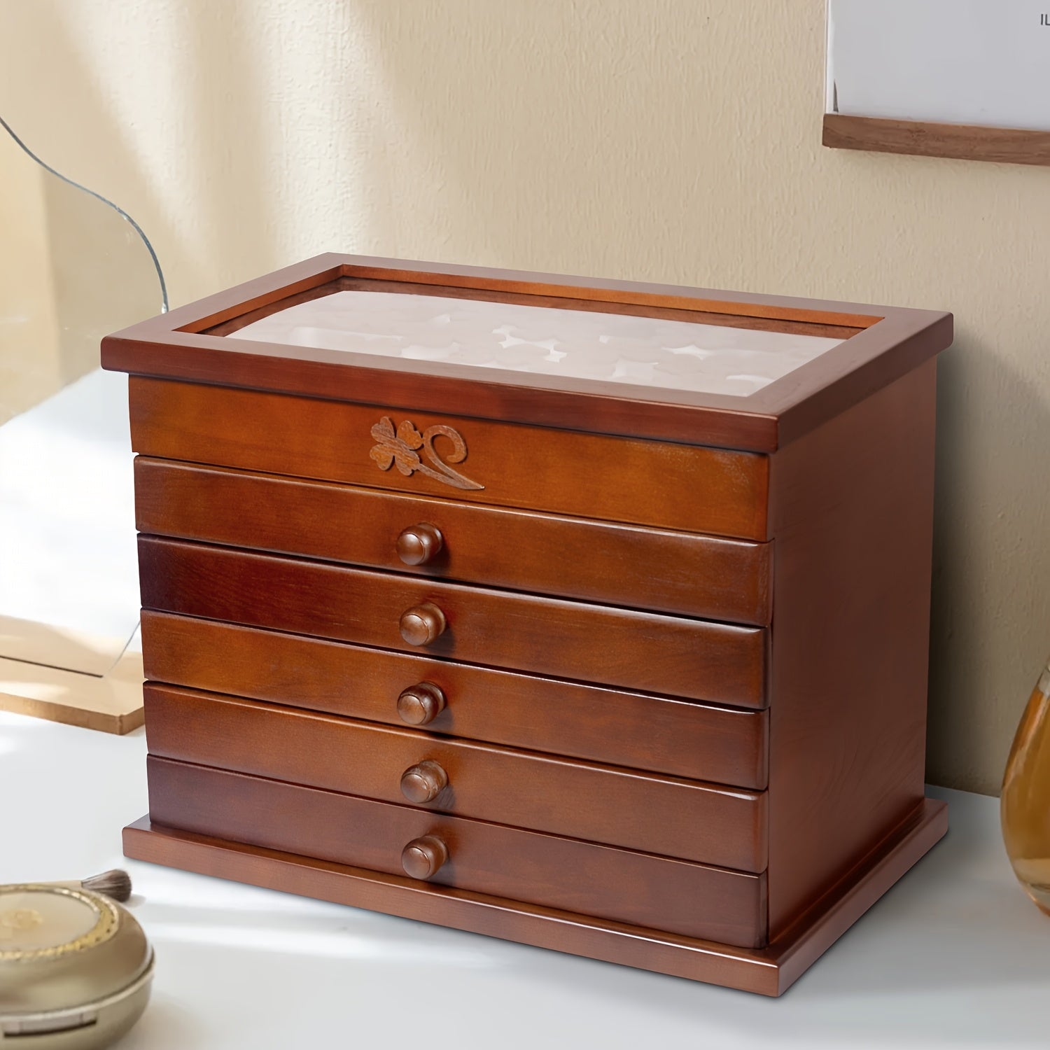 Leaf Pattern Wooden Jewelry Box For Women, Real Wood Jewelry Organizer For Rings, Necklaces, Bracelets, Ideal For Mother'S Day Gifts