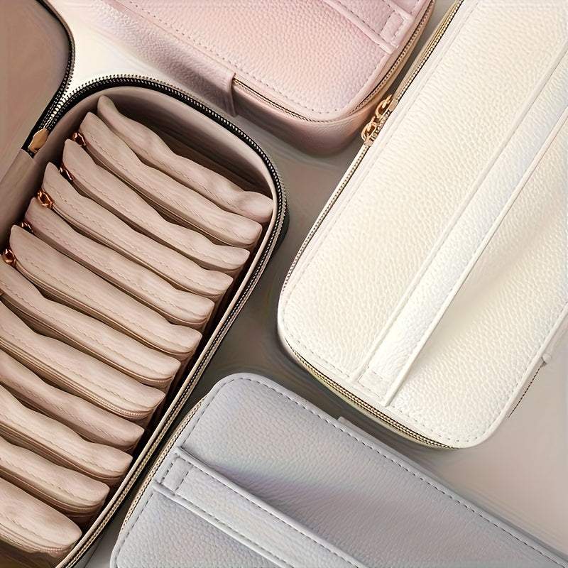 Elegant Black Faux Leather Jewelry Organizer with Zipper Closure - Large, Multi-Compartment Design for Necklaces, Earrings, Bracelets, Rings - Perfect Gift for Women, Travel, Home, or Dorm Use - Ideal for Christmas, Valentine'S Day, Mother'S Day,