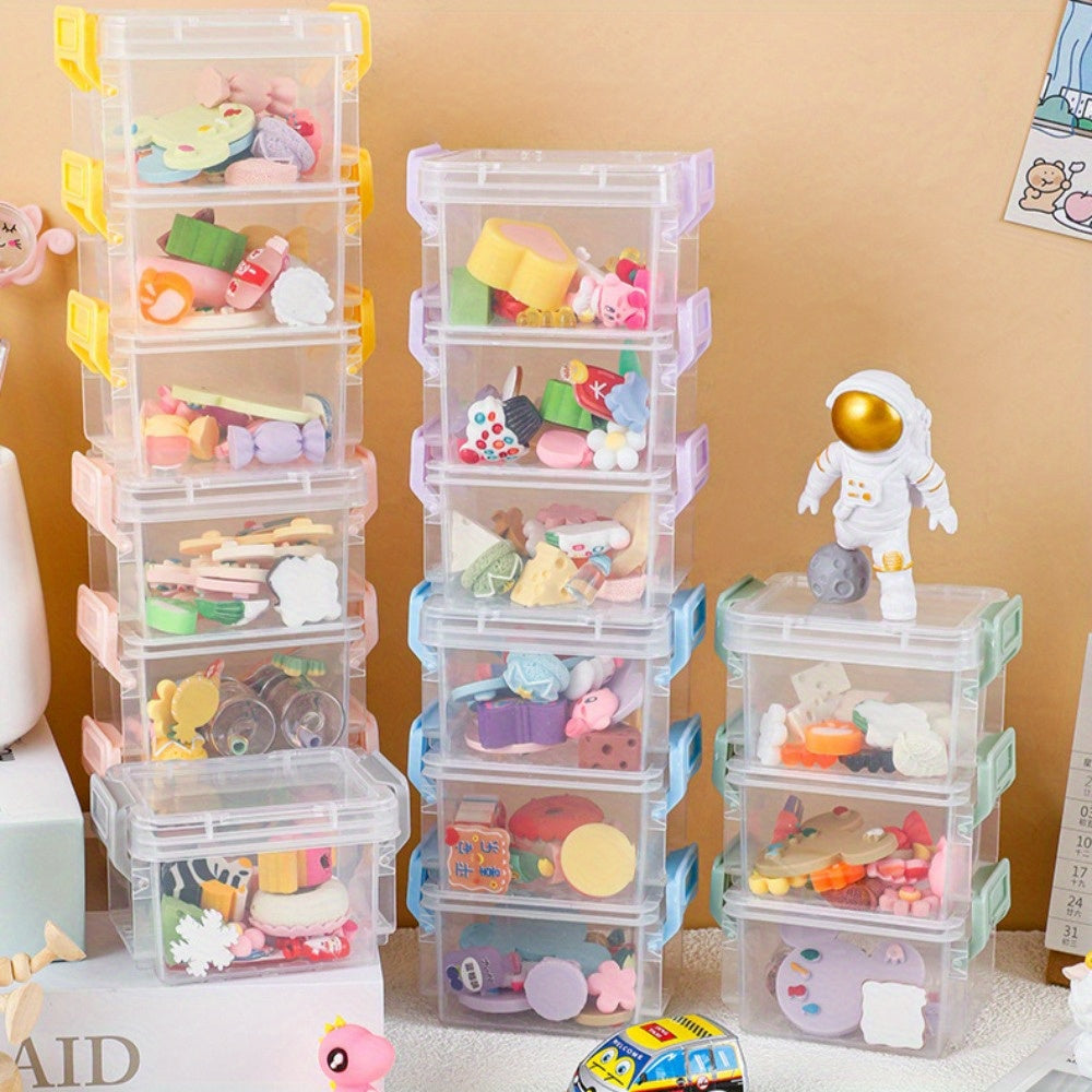 24pcs Mini Plastic Storage Containers and Boxes in Blue/Yellow/Light Yellow/White/Green/Light Purple/Pink/Gray, Stackable Bead Storage Boxes with Lids, Transparent Plastic Small Storage Boxes, Suitable for Small Crafts, Jewelry and Bead