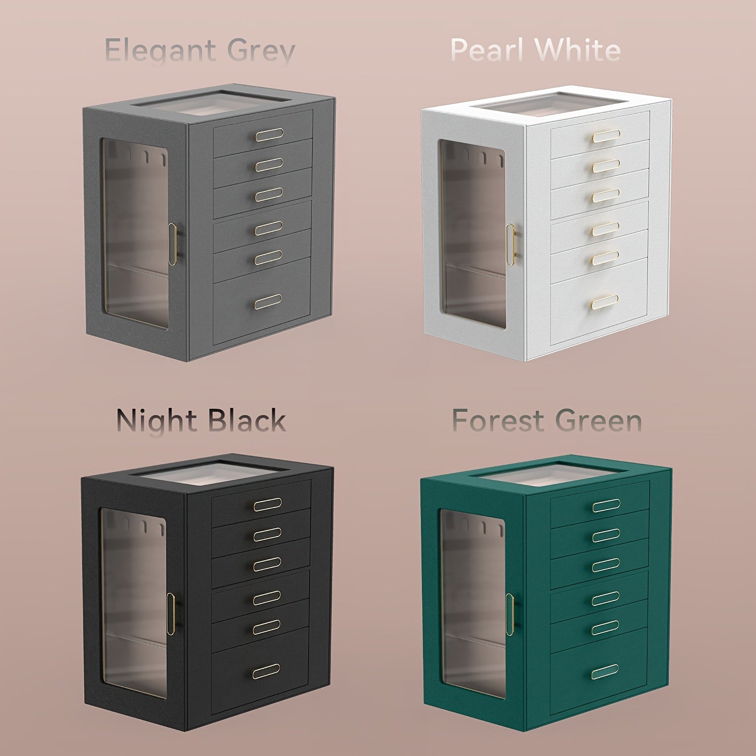 Women'S Jewelry Box - 6-Tier Large Capacity Jewelry Storage Box - Top Transparent Viewing Display Case with 5 Drawers and 2 Side Glass Doors - for Showcasing Jewelry and Organizing - Synthetic Faux Leather Jewelry Storage Box, Jewelry Chests