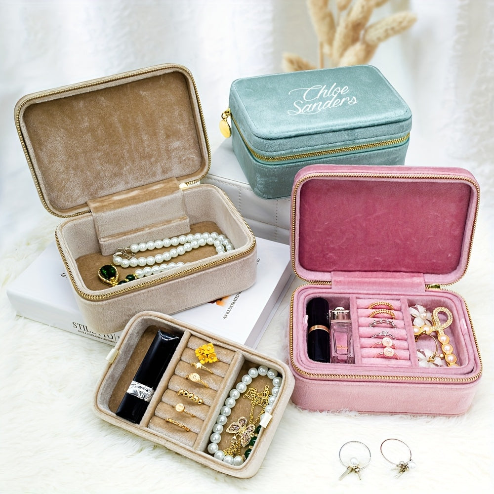 Personalized Velvet Jewelry Organizer Display Travel Custom Portable Jewellery Storage Case Ring Boxes with Logo gift, Jewelry Boxes