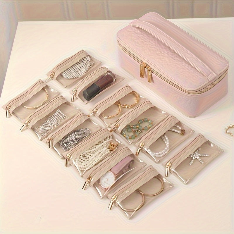 Elegant Black Faux Leather Jewelry Organizer with Zipper Closure - Large, Multi-Compartment Design for Necklaces, Earrings, Bracelets, Rings - Perfect Gift for Women, Travel, Home, or Dorm Use - Ideal for Christmas, Valentine'S Day, Mother'S Day,