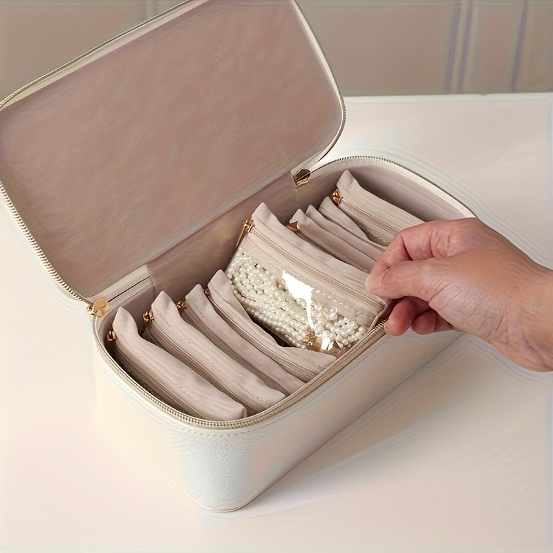 Elegant Black Faux Leather Jewelry Organizer with Zipper Closure - Large, Multi-Compartment Design for Necklaces, Earrings, Bracelets, Rings - Perfect Gift for Women, Travel, Home, or Dorm Use - Ideal for Christmas, Valentine'S Day, Mother'S Day,