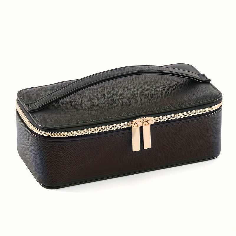 Elegant Black Faux Leather Jewelry Organizer with Zipper Closure - Large, Multi-Compartment Design for Necklaces, Earrings, Bracelets, Rings - Perfect Gift for Women, Travel, Home, or Dorm Use - Ideal for Christmas, Valentine'S Day, Mother'S Day,