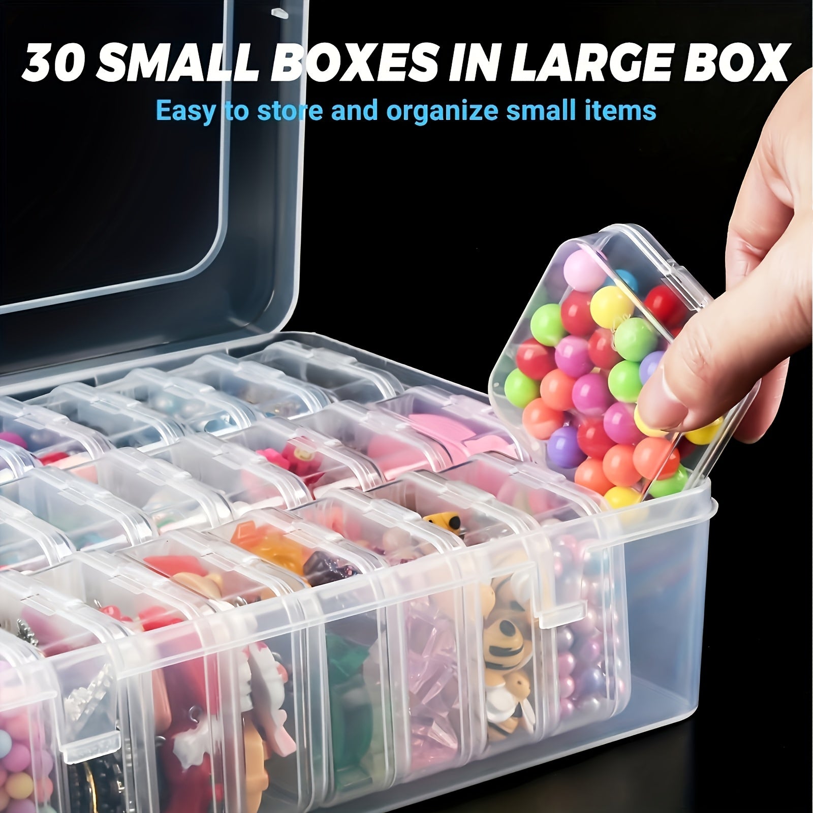 Transparent 30pcs Plastic Bead Storage Box Set - Portable Travel Case for Jewelry, Crafts, and Small Items - DIY Beading and Jewelry Making Supplies
