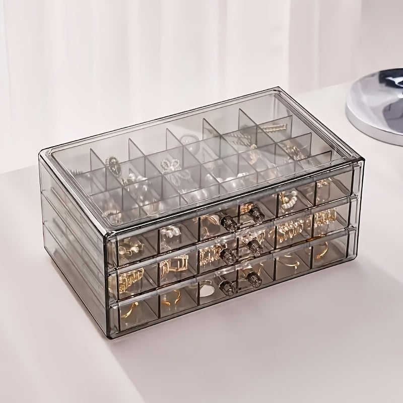 1pc 3-Tier 72-Compartment Jewelry Organizer Box - Large Capacity Drawer Style Storage for Earrings, Necklaces, Bracelets, Crafts, Seeds - Dustproof Desktop Container with Polished Finish, Jewelry Boxe