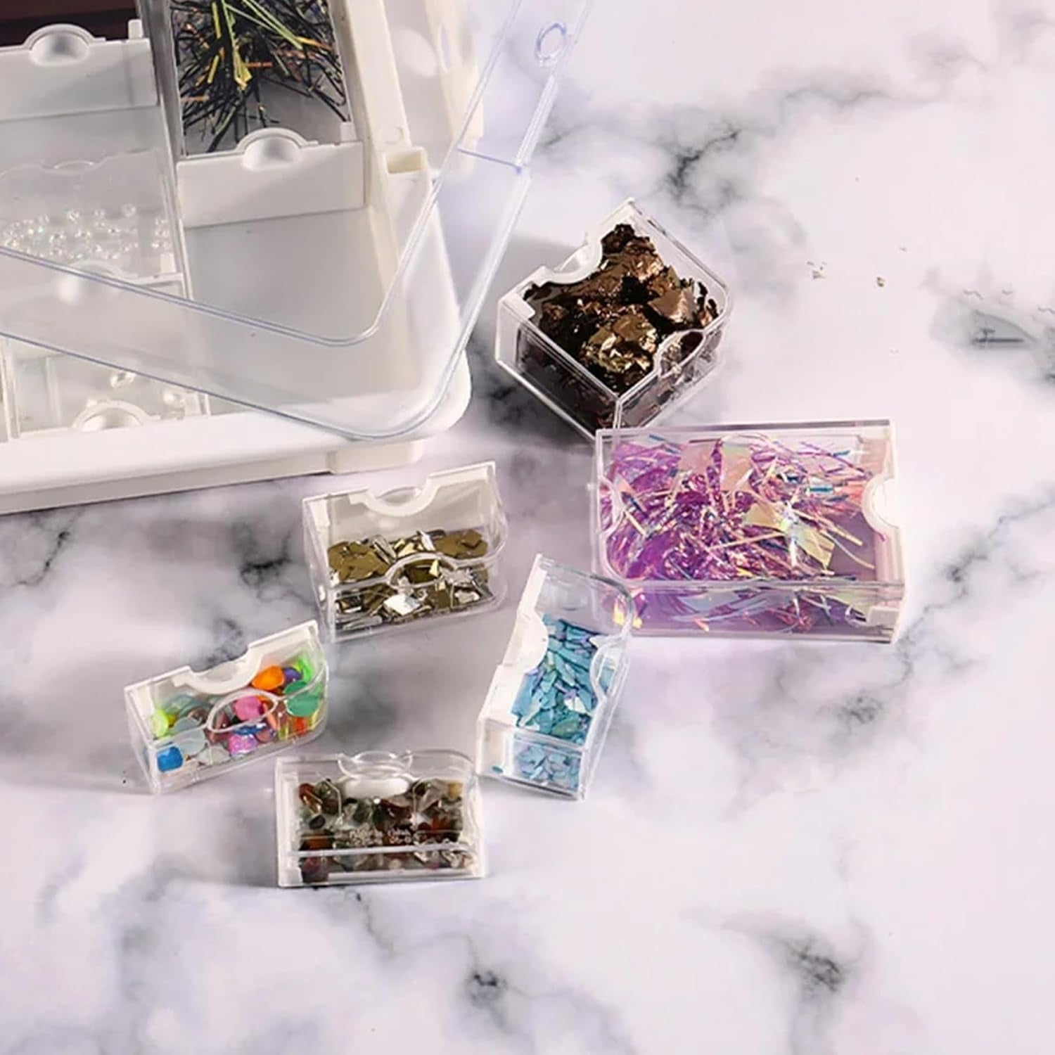 1 Set Bead Storage Solutions Includes 50 Clear Removable Bead Storage Containers with Snap Shut Lid, Plastic Bead Organizer Box for Nail Art Rhinestone Jewelry, Jewelry Organizer Box
