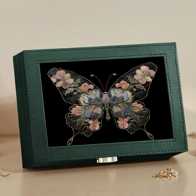 1pc Vintage-Style Embroidered Butterfly Jewelry Organizer Box - Faux Leather, Multi-Compartment Storage for Earrings, Rings, Necklaces - Ideal Gift for Mother'S Day, Valentine's, Christmas, Thanksgiving, Butterfly Jewelry, Jewelry Boxes