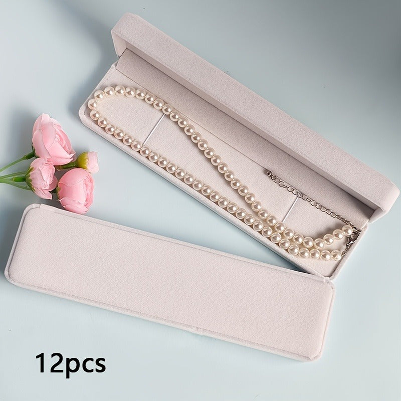 12pcs Premium Velvet Rectangular Necklace Box, Durable Jewelry Storage Case, Gift Packaging Box for Necklaces, Bracelets, Watch Straps, Pendants, Hairpins, Valentine's Day or Wedding Gift Box, Dustproof Jewelry Organizer