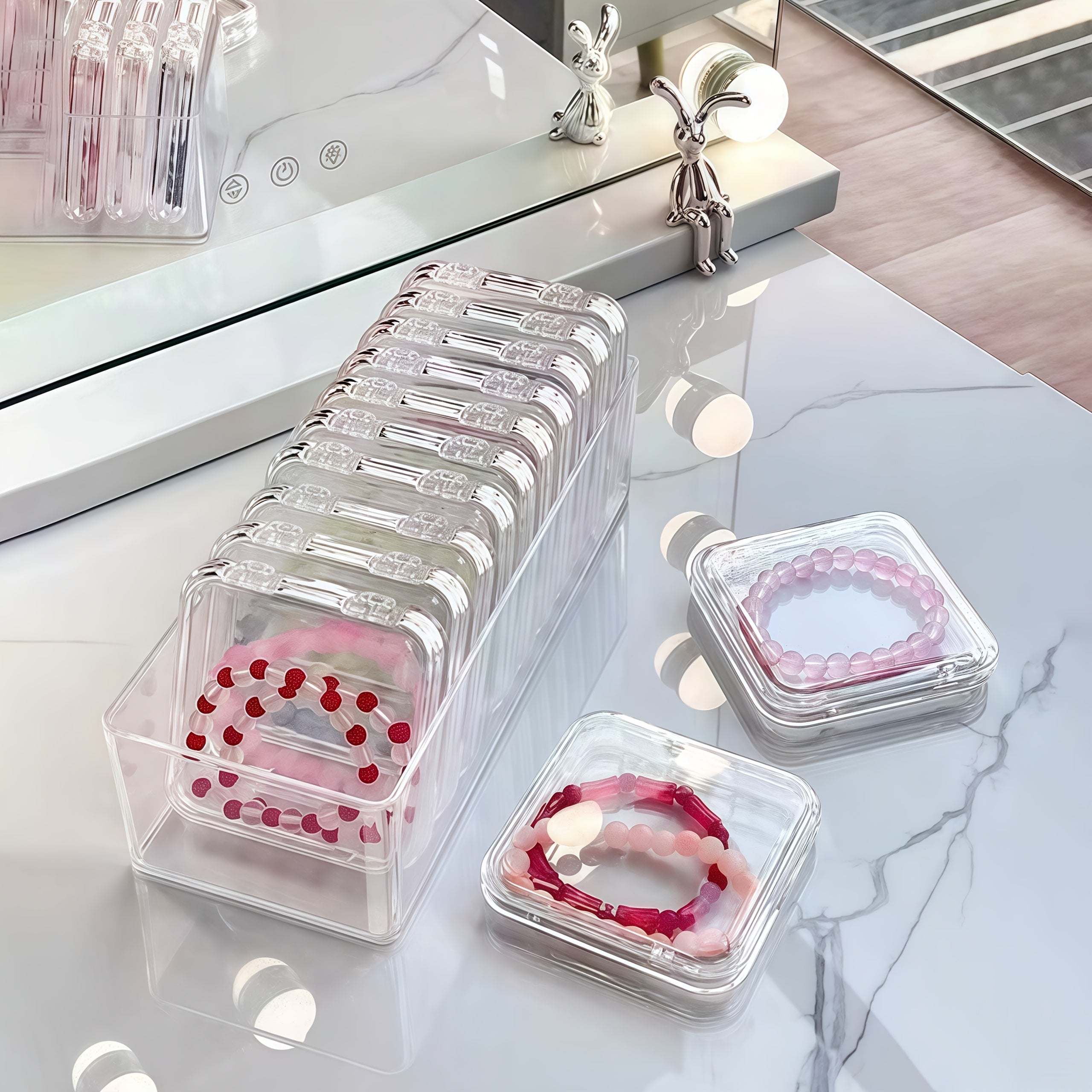 12pcs Set of 11 Small Boxes + 1 Large Jewelry Storage Box, High-Quality PET Material Suitable for Bracelets, Bangles, Necklaces, Earrings, Hair Accessories, Loose Stones, Semi-Finished Products, Tools, Jewelry Cleaning Supplies, Accessories Storage