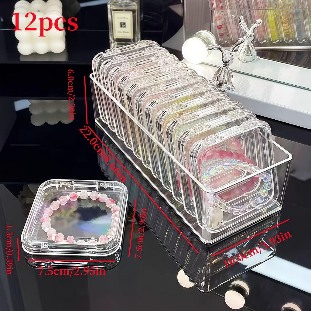 12pcs Set of 11 Small Boxes + 1 Large Jewelry Storage Box, High-Quality PET Material Suitable for Bracelets, Bangles, Necklaces, Earrings, Hair Accessories, Loose Stones, Semi-Finished Products, Tools, Jewelry Cleaning Supplies, Accessories Storage