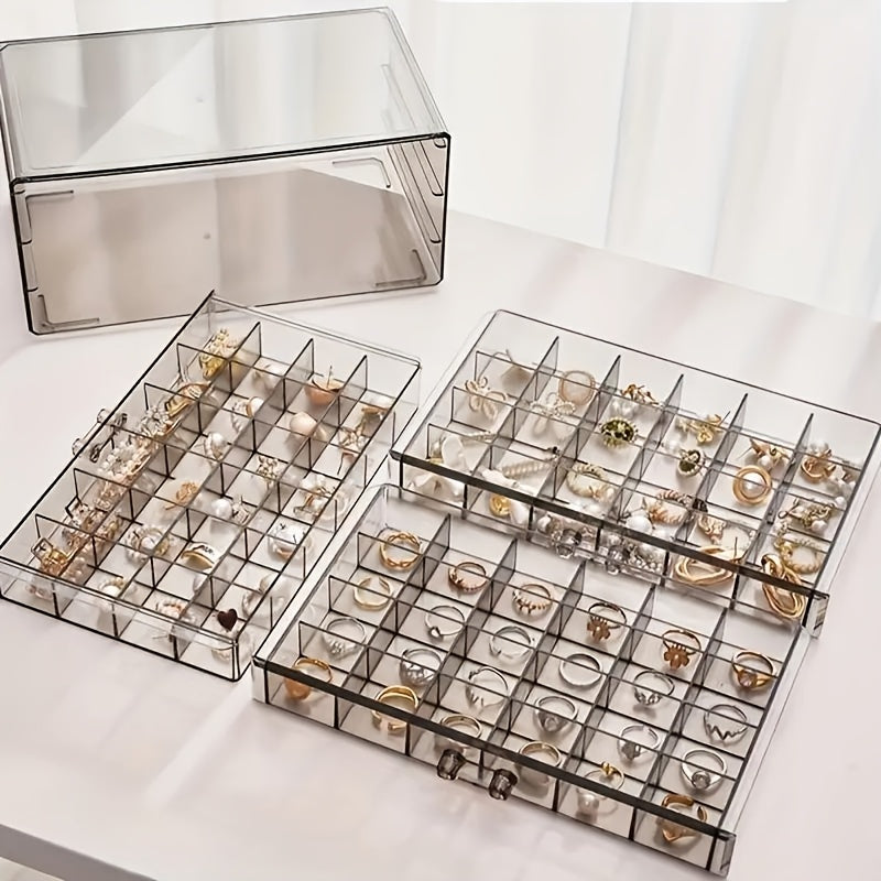 1pc 3-Tier 72-Compartment Jewelry Organizer Box - Large Capacity Drawer Style Storage for Earrings, Necklaces, Bracelets, Crafts, Seeds - Dustproof Desktop Container with Polished Finish, Jewelry Boxe