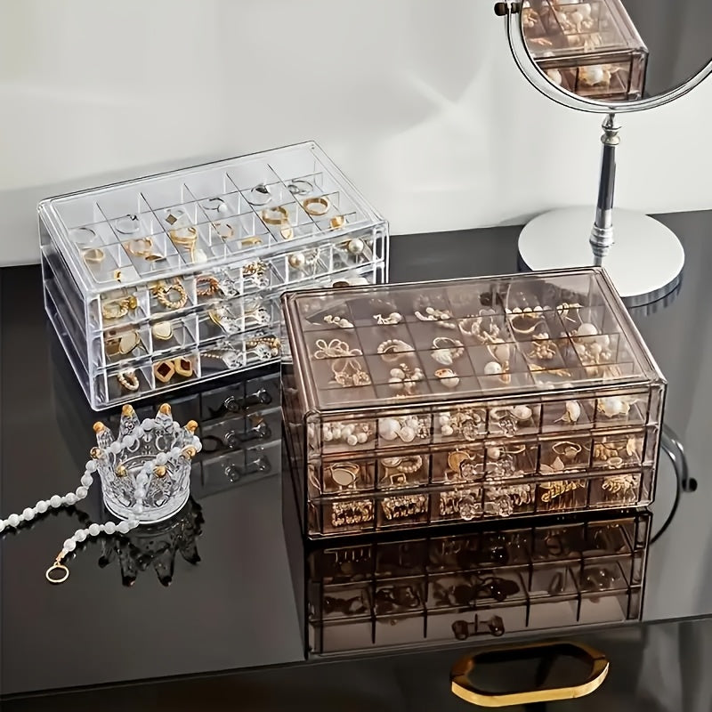 1pc 3-Tier 72-Compartment Jewelry Organizer Box - Large Capacity Drawer Style Storage for Earrings, Necklaces, Bracelets, Crafts, Seeds - Dustproof Desktop Container with Polished Finish, Jewelry Boxe