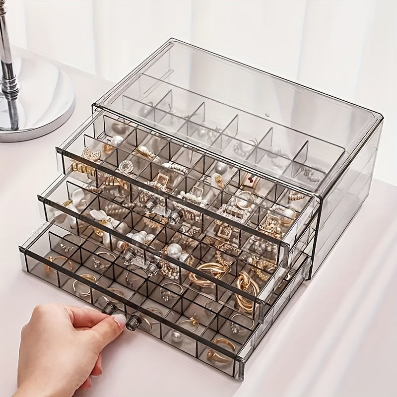 1pc 3-Tier 72-Compartment Jewelry Organizer Box - Large Capacity Drawer Style Storage for Earrings, Necklaces, Bracelets, Crafts, Seeds - Dustproof Desktop Container with Polished Finish, Jewelry Boxe