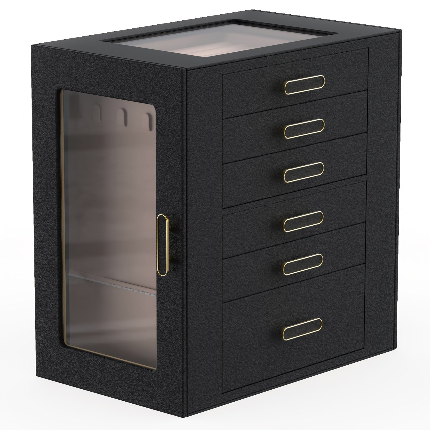 Women'S Jewelry Box - 6-Tier Large Capacity Jewelry Storage Box - Top Transparent Viewing Display Case with 5 Drawers and 2 Side Glass Doors - for Showcasing Jewelry and Organizing - Synthetic Faux Leather Jewelry Storage Box, Jewelry Chests