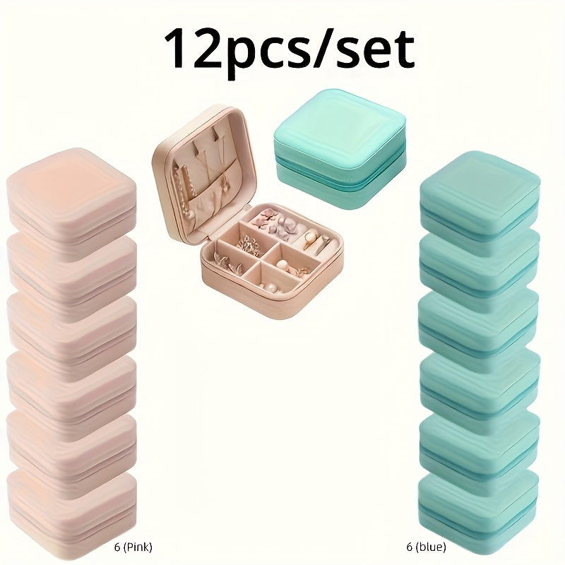 12pcs Faux Leather Jewelry Organizer Box in Three Colors, Portable Earring Storage Case, Perfect for Travel and Everyday Use, Includes Bridesmaid Proposal Gift Set, Suitable for Valentine's Day and New Year, Jewelry Boxes