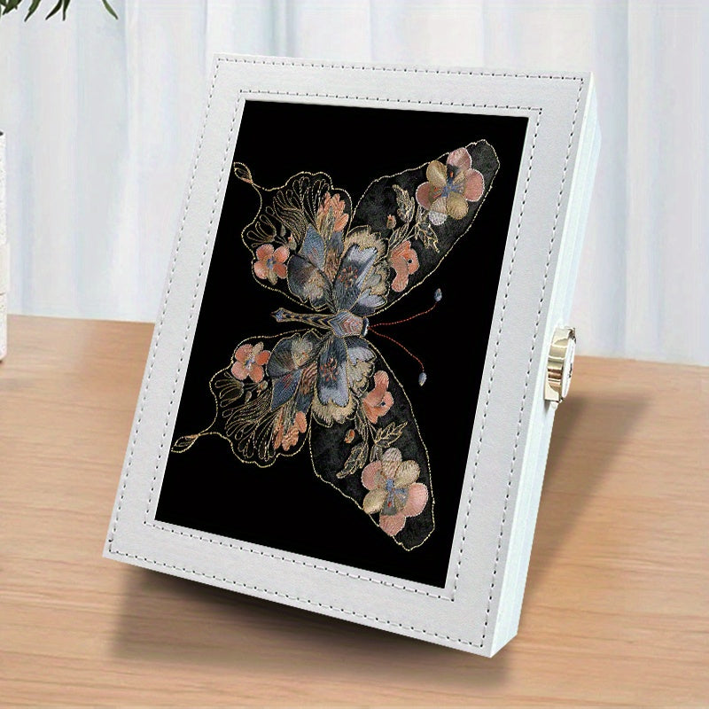 1pc Vintage-Style Embroidered Butterfly Jewelry Organizer Box - Faux Leather, Multi-Compartment Storage for Earrings, Rings, Necklaces - Ideal Gift for Mother'S Day, Valentine's, Christmas, Thanksgiving, Butterfly Jewelry, Jewelry Boxes